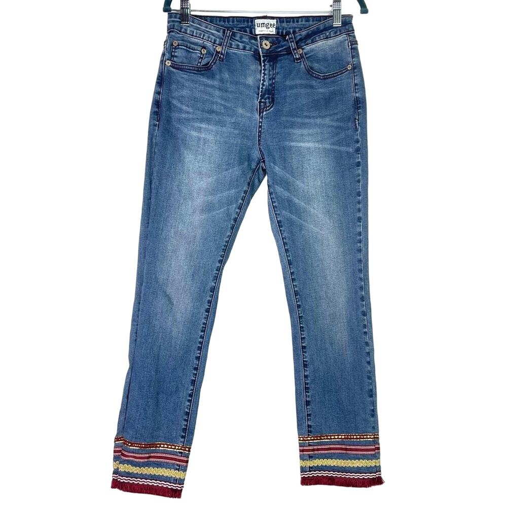 Umgee Cropped Jeans Capri Medium Wash Ribbon 28